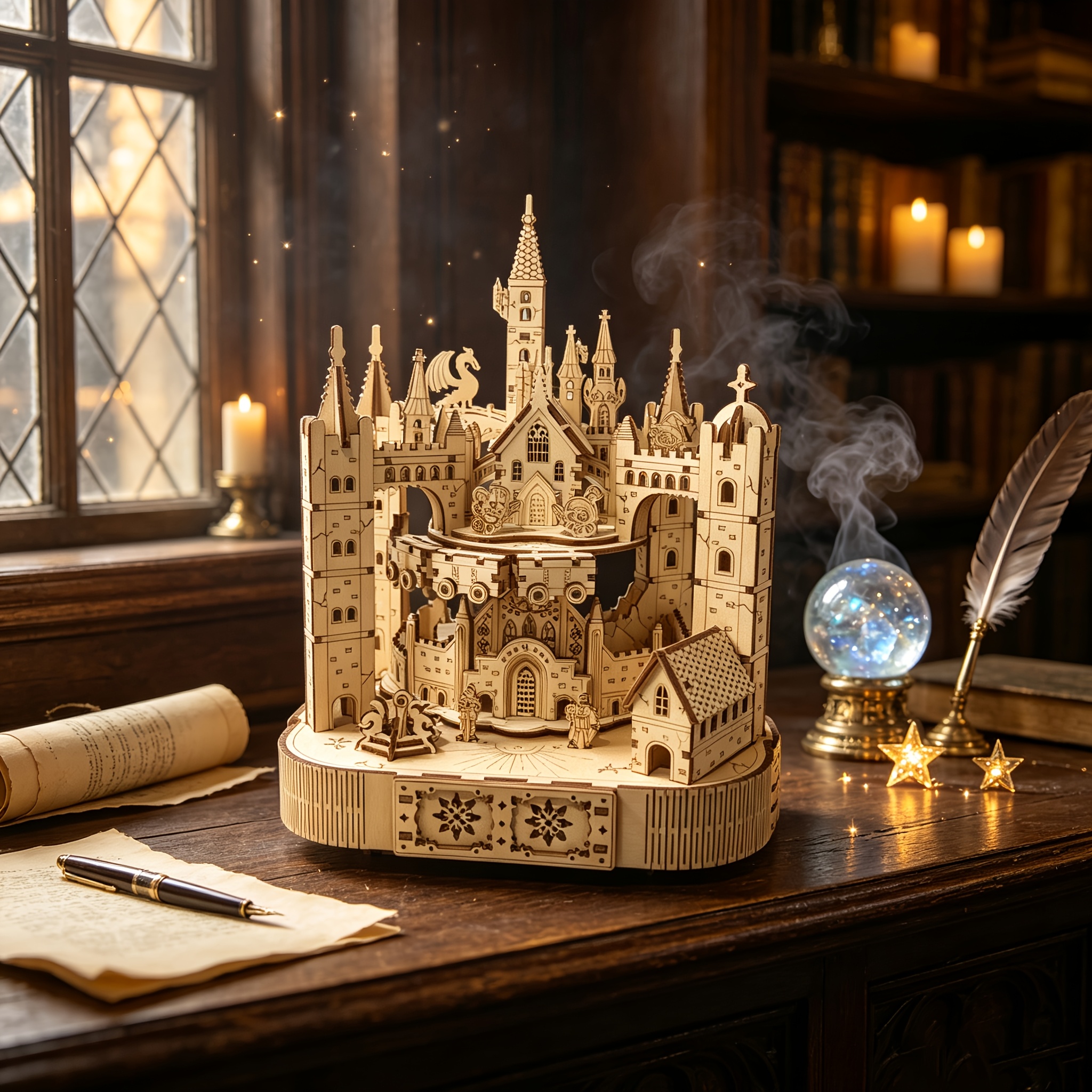 DIY 3D Wooden Puzzle Magic Castle Music Box